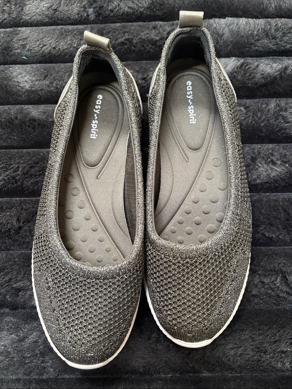 Easy Spirit Metallic Black Knit Slip-On Flats